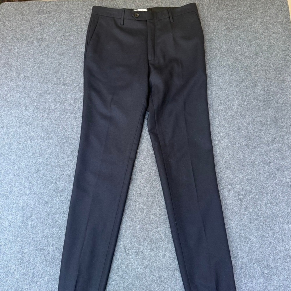 Mr P. Navy 100% Wool Flat Front Trousers Raw Hem Luxury Formal Size 34x37